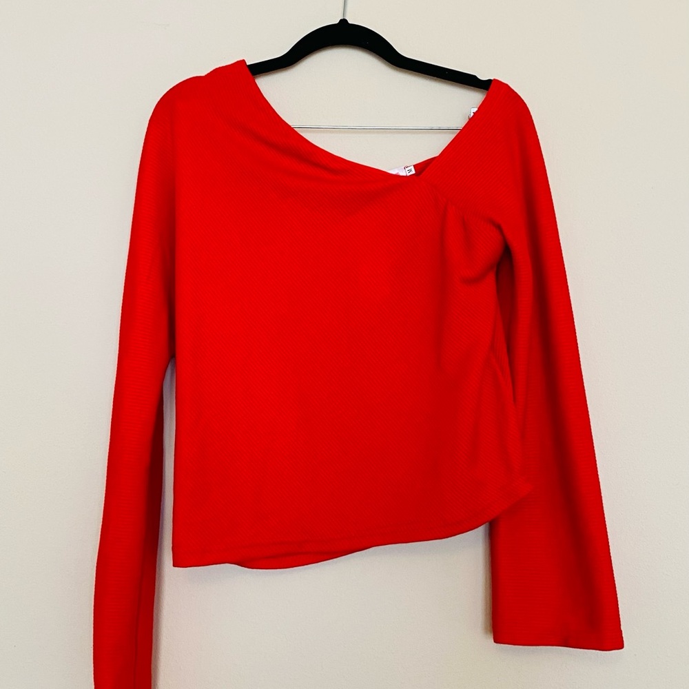 Asymmetrical Shoulder Long Sleeve Blouse